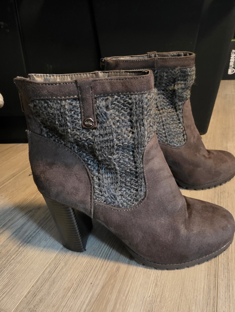 Juicy Couture Brown Faux Suede & Cable Knit Ankle Boots